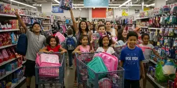 Students and parents shopping for school supplies, anticipating 2025 back-to-school spending surge