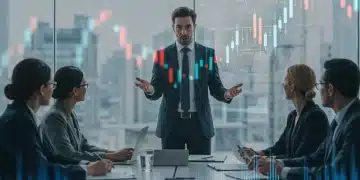 Sales team adapting to 2025 US economic outlook with strategic presentations