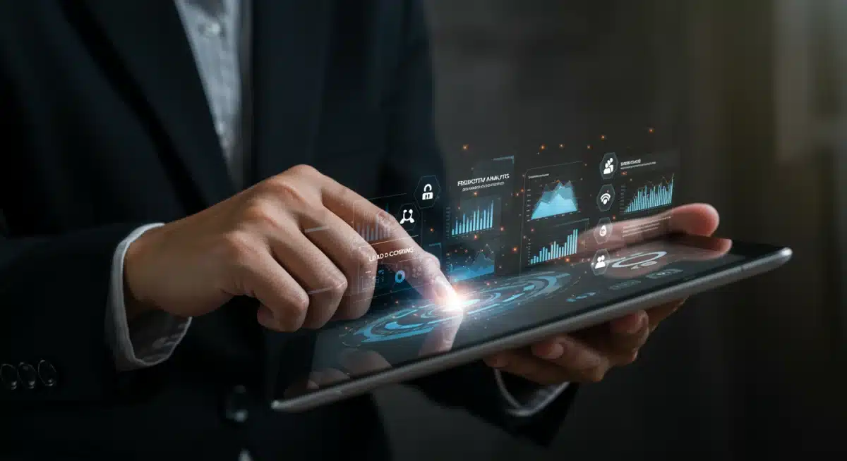 Sales professional utilizing an AI-powered sales assistant for lead scoring and predictive analytics