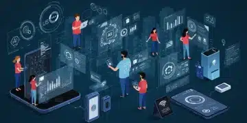 AI influencing US consumer choices in 2025, showing people engaging with AI-powered shopping and smart devices.