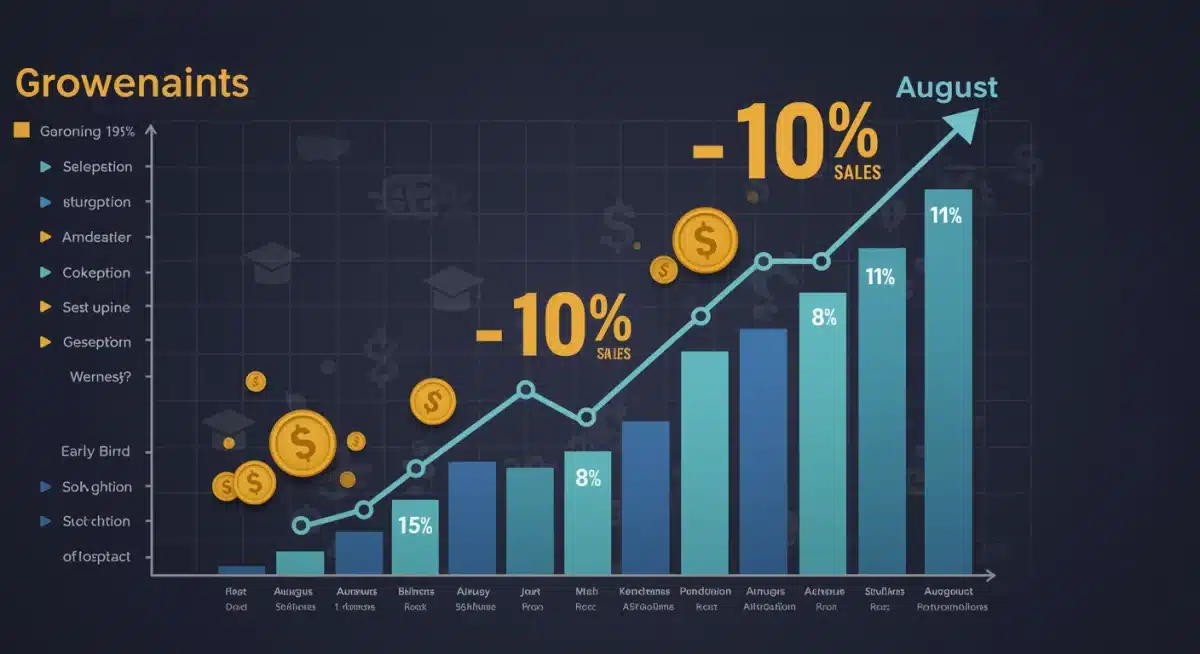 Infographic showing a 10% sales increase in August attributed to back-to-school early bird promotions.