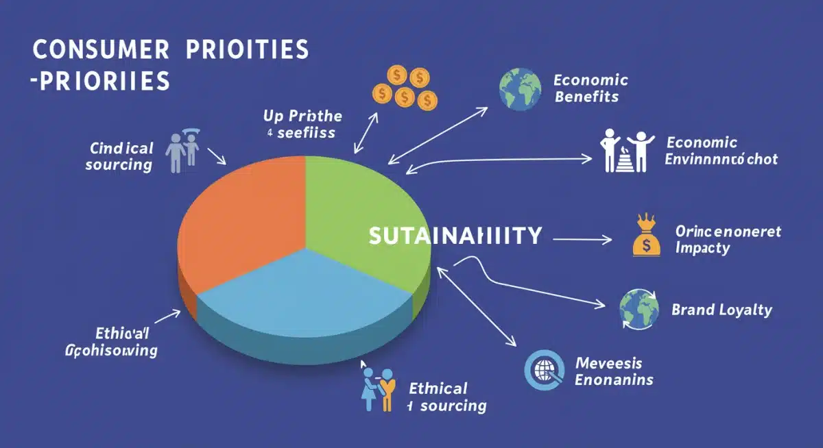 Infographic showing consumer priorities with sustainability as a major factor, alongside economic and environmental benefits.