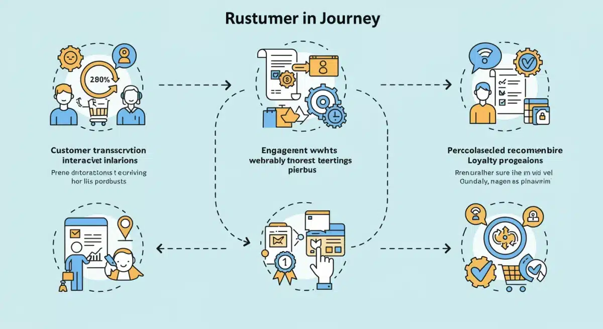 Infographic showing a customer's journey from product return to making a new purchase.