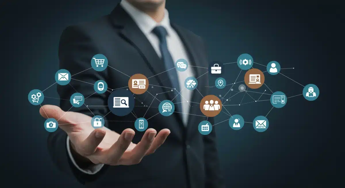 Interconnected digital ecosystem graphic depicting modern consumer engagement and online shopping trends.