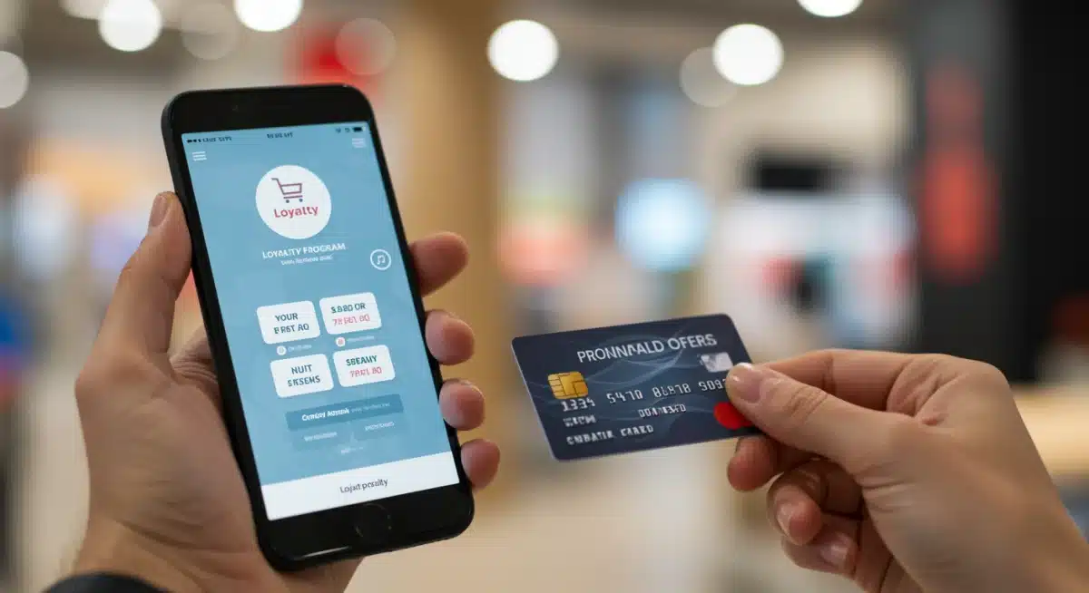 Digital loyalty program displayed on a smartphone with a credit card