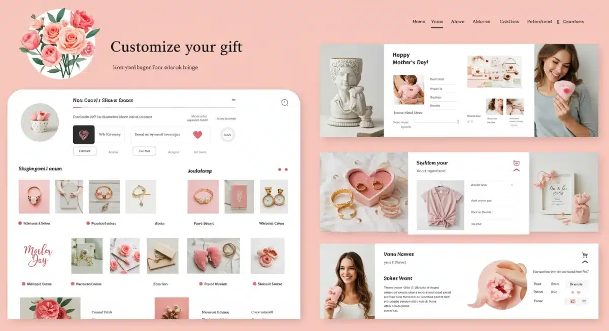 E-commerce platform showing personalized gift customization options for Mother's Day.