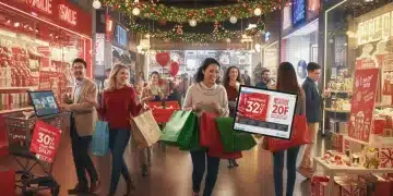Shoppers engaging with holiday sales promotions during the 2025 season, representing successful Q4 strategies.