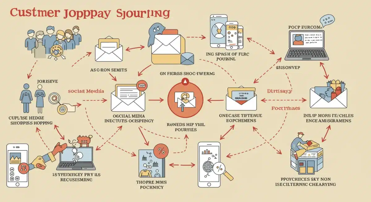 Infographic showing the integrated customer journey during holiday sales, emphasizing omnichannel touchpoints.