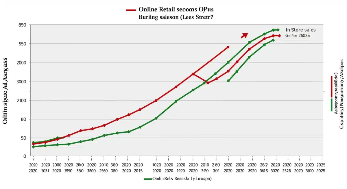 Chart showing projected growth of online Christmas retail sales compared to in-store sales trends