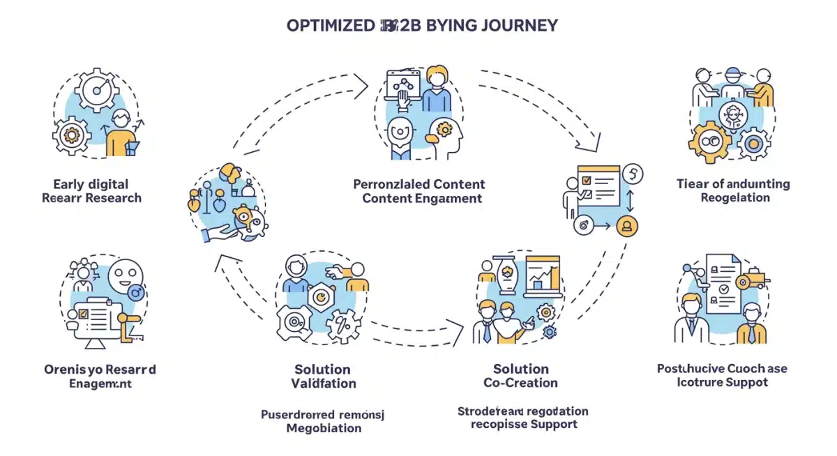 Infographic detailing the six optimized touchpoints for the 2025 B2B buying journey in the US.