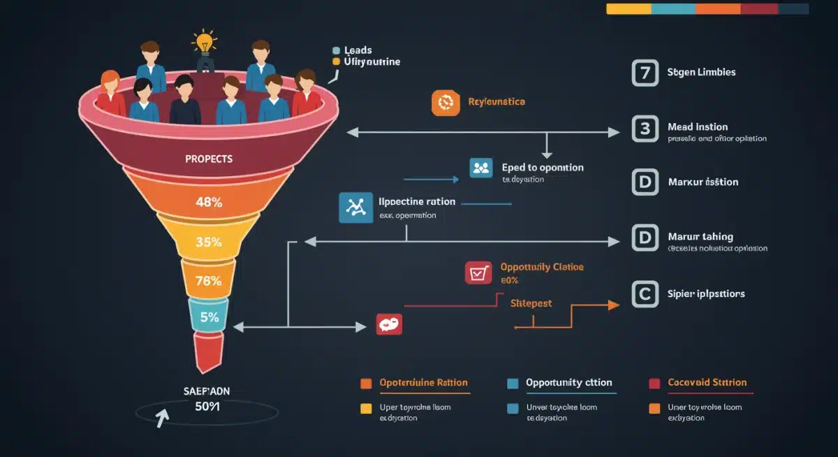 Sales funnel infographic showing conversion rates and optimization points