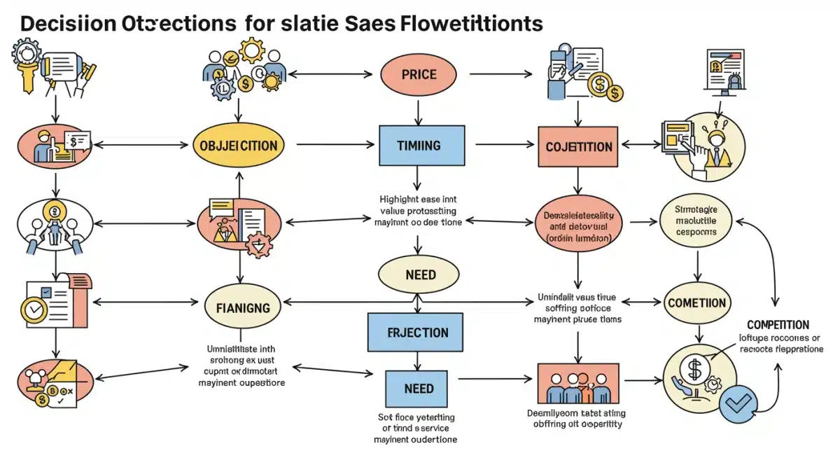 Flowchart diagram for strategic sales objection handling process.