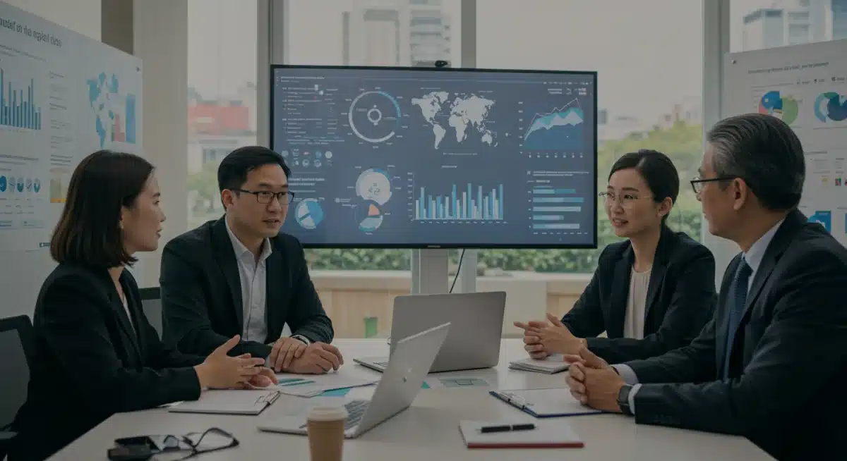 Professionals discussing sustainable business practices and environmental policy