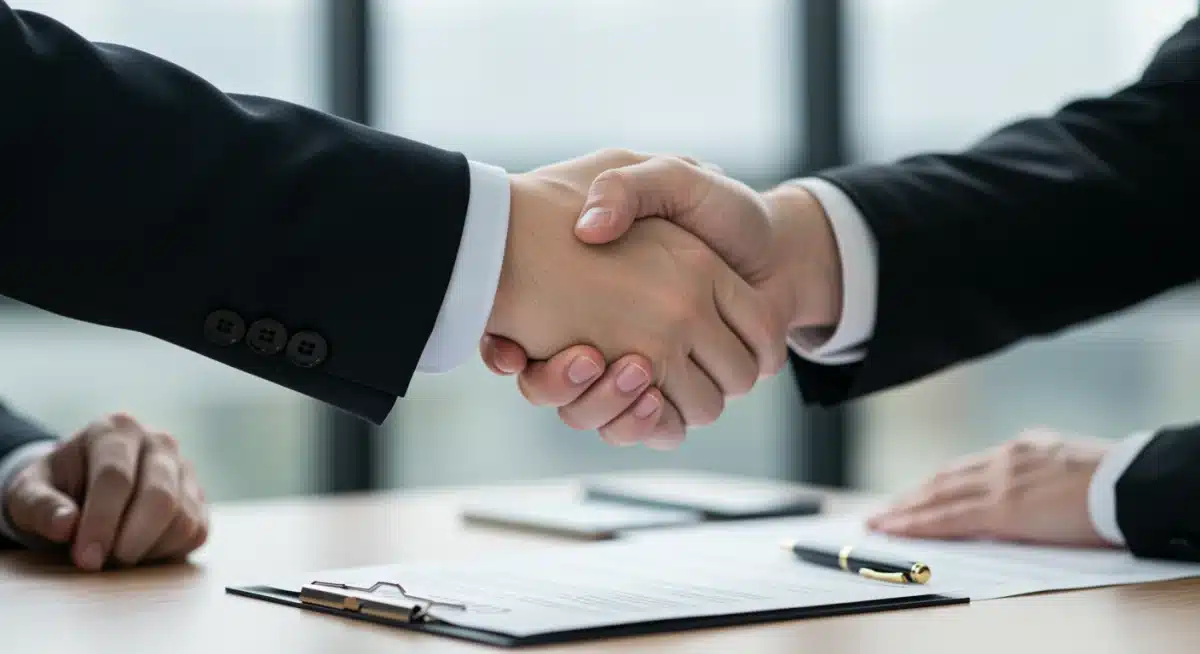 Professional handshake symbolizing trust and ethical agreement