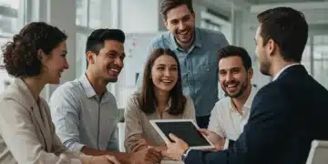 Customer service representative engaging with happy US customers post-sale
