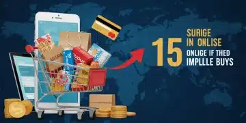 Online shopping cart with upward trend arrow, symbolizing increased impulse purchases in the US.