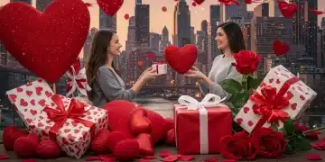 Couple exchanging gifts on Valentine's Day 2025, symbolizing market growth